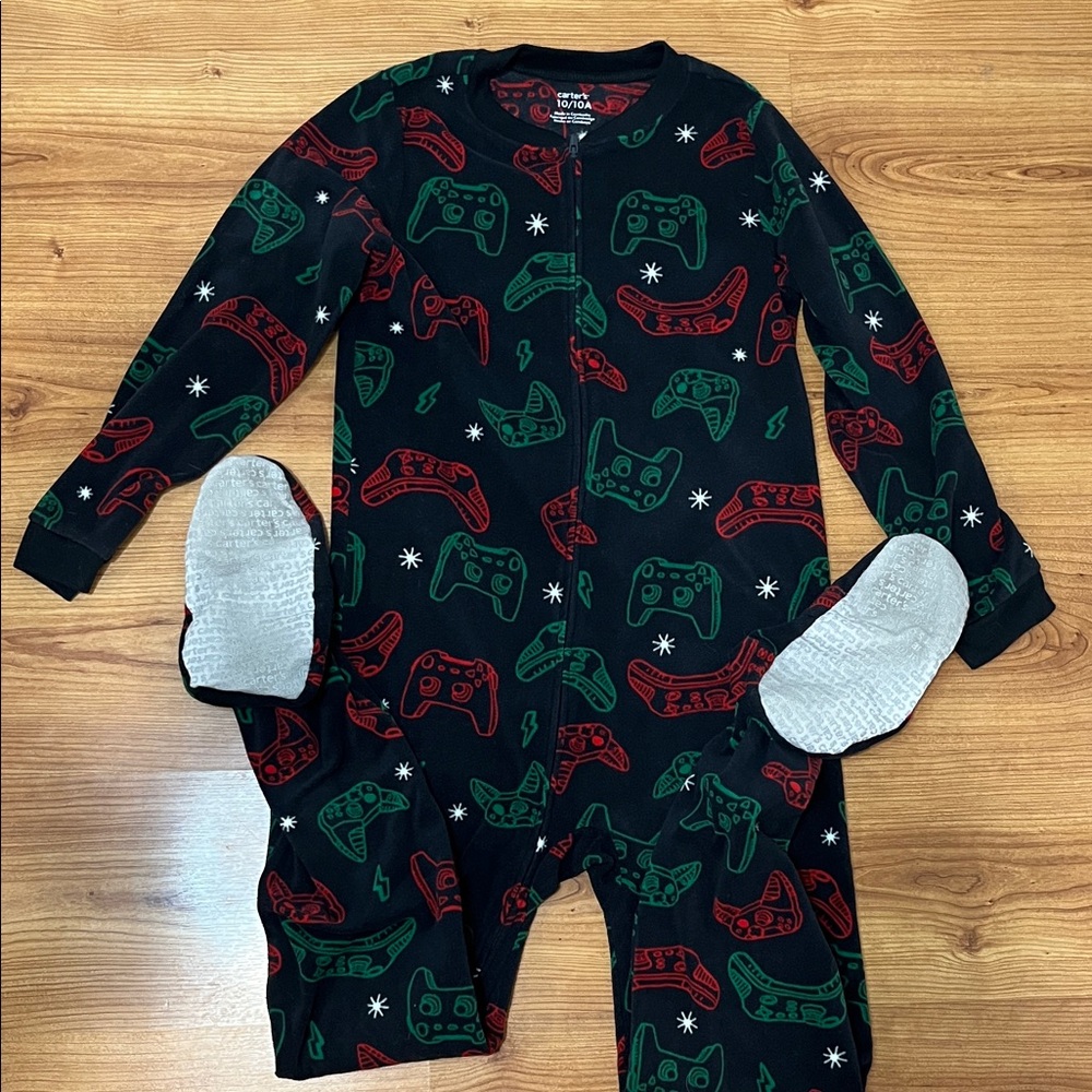 Carter's Black Footed Pajamas with Red and Green Gaming Print